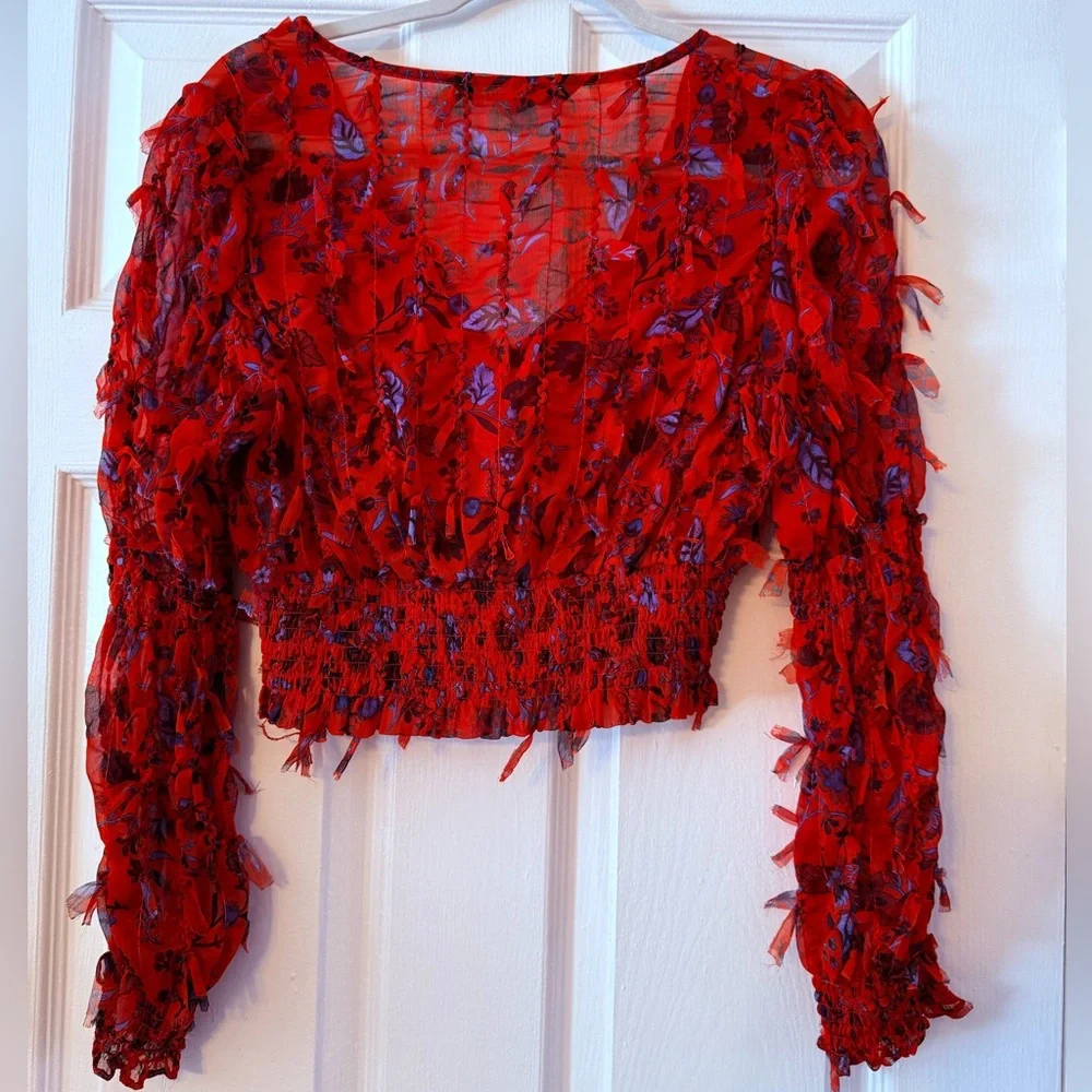 Zara Red and Purple Textured Women's Blouse - Picture 5 of 7